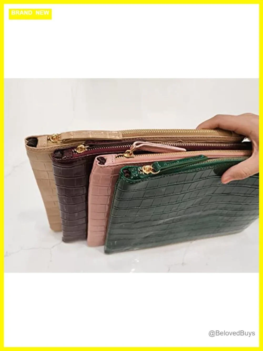 Faux Leather Crocodile Embossed Envelope Clutch Oversized Evening Party Bag
